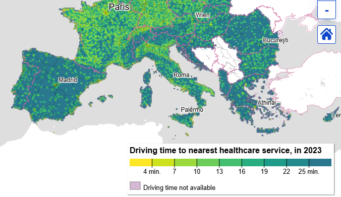Tempo di percorrenza per raggiungere l’ospedale più vicino. Ecco la mappa interattiva Eurostat